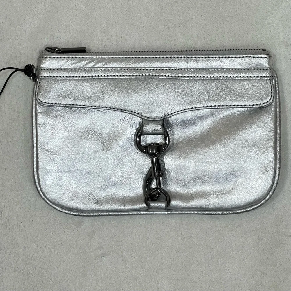 Rebecca Minkoff Silver Leather Skinny MAC Clutch NWT